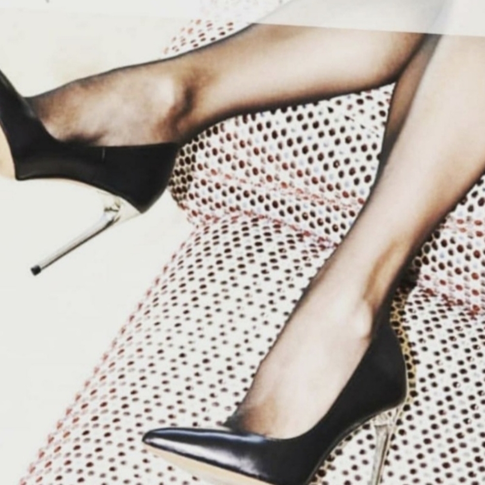 Italian Black Leather Pump Chrome Pencil Heel 4"